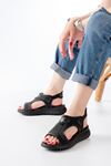 T-221 Black Spring Parachute Fabric Elasticated Orthopedic Women's Sandals