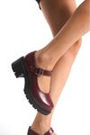 K-708 Bordo Kırışık Rugan Tokalı Yüksek Tabanlı Loafer Ayakkabı 