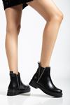 02-02 Siyah Kırışık Rugan Taş Aksesuarlı Lastikli Günlük Kadın Bot
