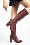 YSN-4422 Bordo Cilt Topuklu Kadın Çizme 