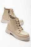 02-2001 Beige Lace-Up Zippered Women's Boots
