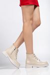 02-2001 Beige Lace-Up Zippered Women's Boots