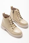 02-2001 Beige Lace-Up Zippered Women's Boots