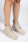 02-2001 Beige Lace-Up Zippered Women's Boots