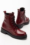 02-2003 Black Patent Leather Lace-Up Zippered Women's Boots