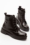 02-2003 Black Patent Leather Lace-Up Zippered Women's Boots