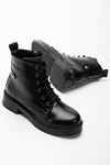 02-2003 Black Patent Leather Lace-Up Zippered Women's Boots