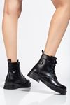 02-2003 Black Patent Leather Lace-Up Zippered Women's Boots