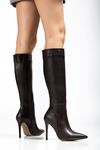 LS-226 Black Suede Zipper Elasticated Thin High Heeled Women's Boots