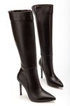 LS-226 Black Suede Zipper Elasticated Thin High Heeled Women's Boots