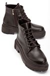 812-296 Black Lace-Up Zippered Women's Boots
