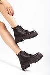 812-296 Black Lace-Up Zippered Women's Boots