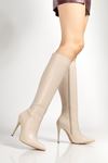 LS-226 Black Suede Zipper Elasticated Thin High Heeled Women's Boots