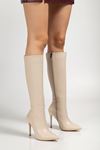 LS-226 Black Suede Zipper Elasticated Thin High Heeled Women's Boots