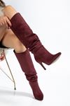 SYT-2003 Beige Suede Bellows Slim Heels Casual Women's Boots