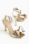 K-48 Gold Bilekten Bağlama Fiyonklu Topuklu Kadın Ayakkabı