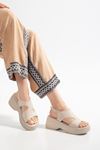 24414-571 Beige Casual Padding Heel Women Sandals
