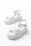 861-1005 White Casual Cross Padding Heel Women Sandals