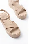861-1005 Beige Casual Cross Padding Heel Women Sandals